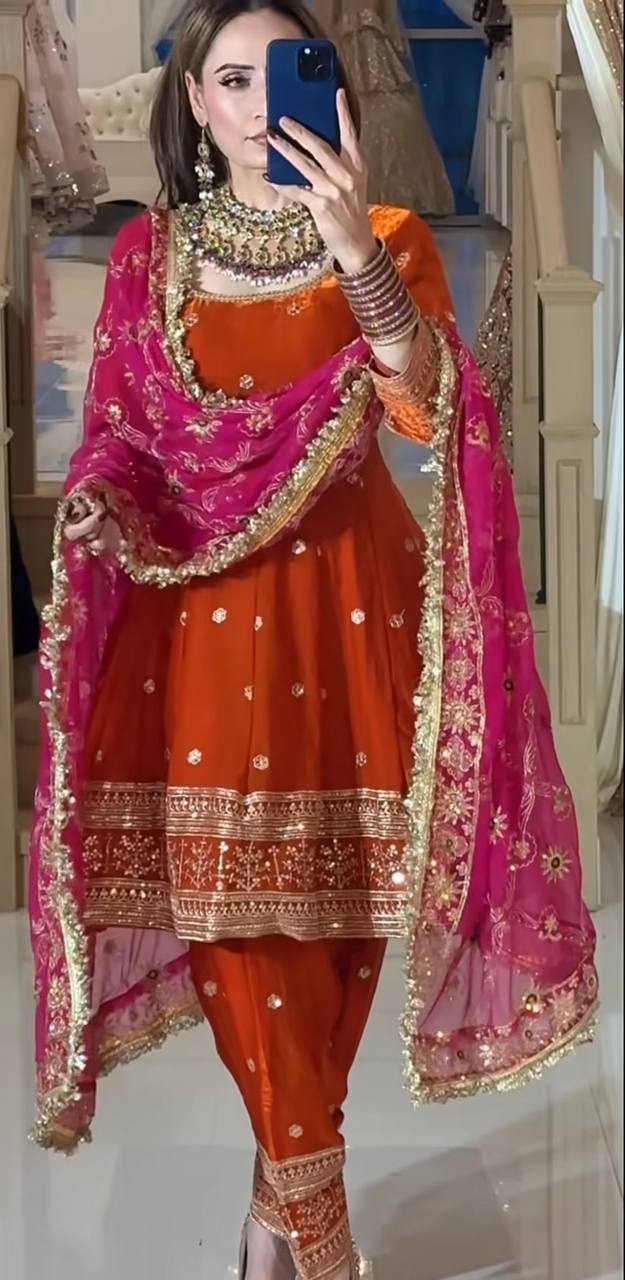 Editorial Rust & Pink Heavy Zari Set